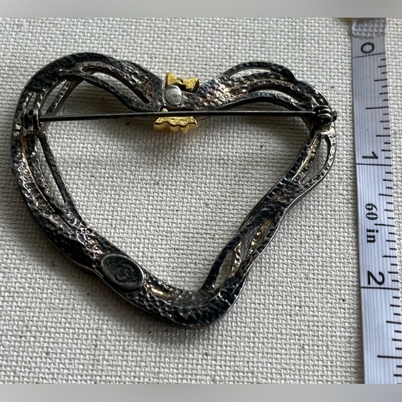 Vintage Open Heart Brooch – Mixed Metal with Gold Accent - Picture 2 of 2